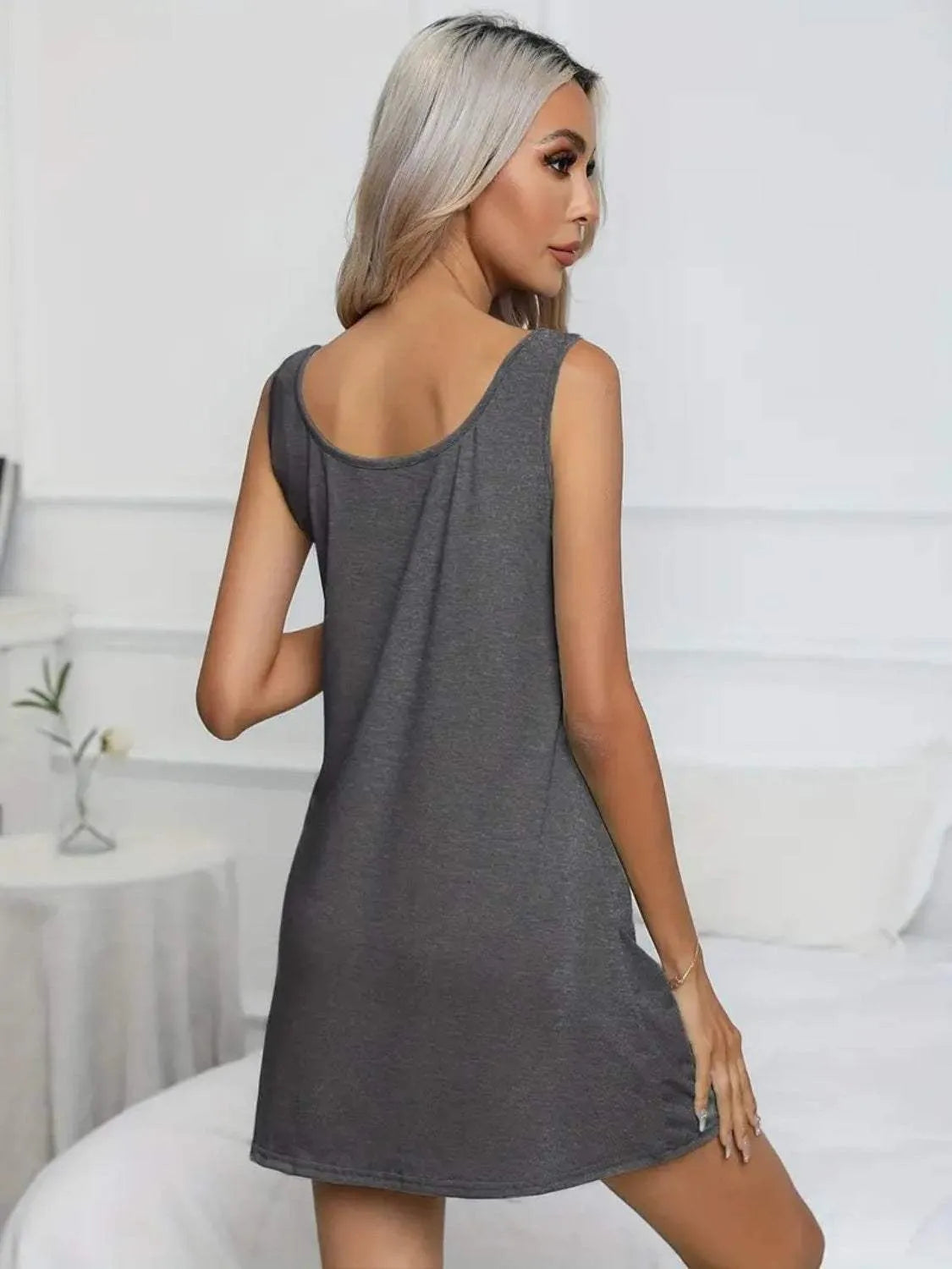 Full Size Scoop Neck Wide Strap Mini Dress Casual Dresses - Tophatter Daily Deals
