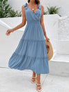 Tie Shoulder Smocked Waist Sleeveless Tiered Dress Sky Blue Casual Dresses - Tophatter Daily Deals