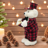 Drumming Christmas Bear Decoration | White Bear in Tartan Uniform with Drum 42cm Ornament - Tophatter Daily Deals
