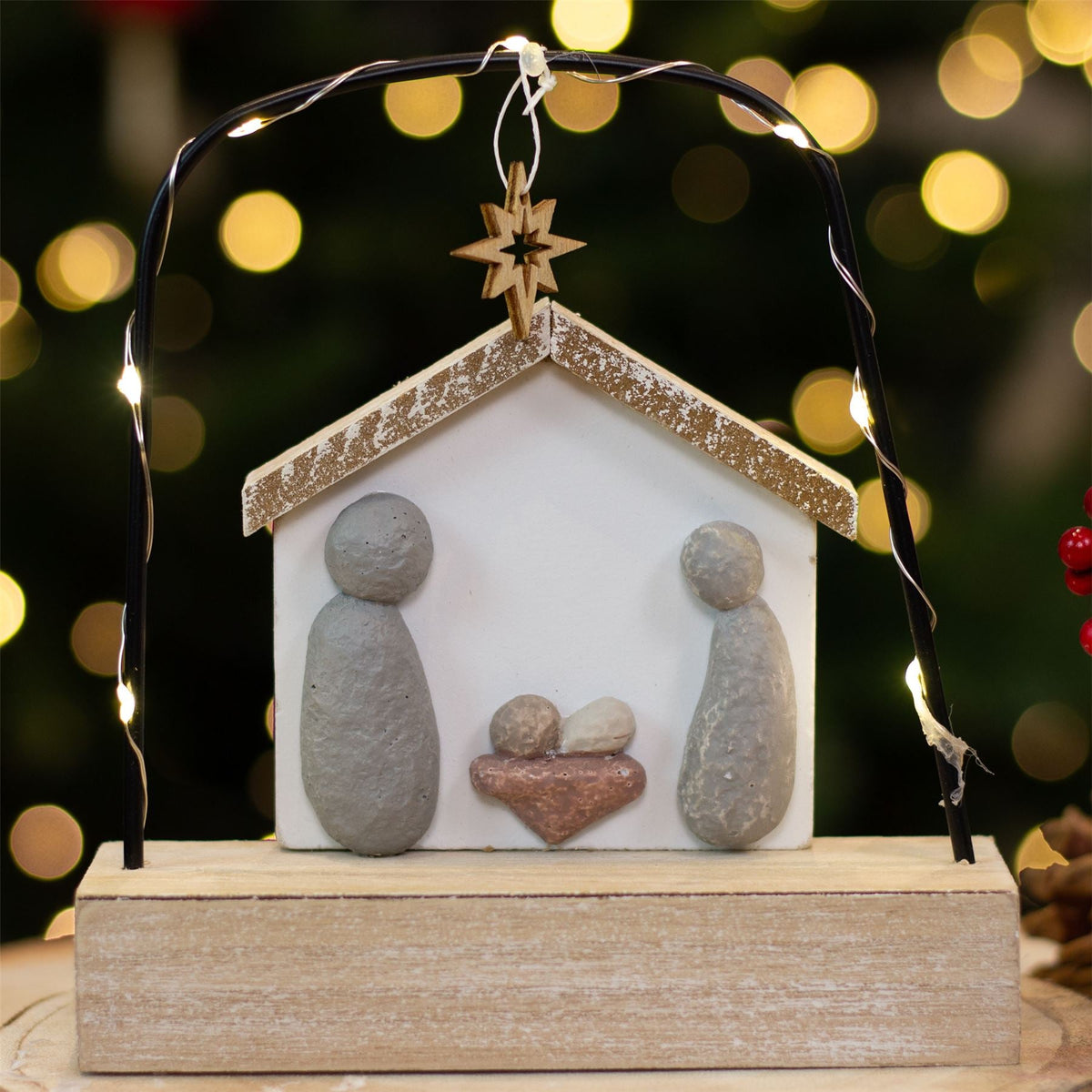 LED Pebble Nativity Set Decoration | Mini Light-up Nativity Scene Ornament 15cm Nativity Set - Tophatter Daily Deals