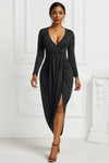 High-low Ruched Surplice Long Sleeve Dress - Tophatter Deals