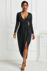 High-low Ruched Surplice Long Sleeve Dress Cocktail Dresses - Tophatter Daily Deals