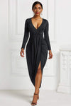 High-low Ruched Surplice Long Sleeve Dress Cocktail Dresses - Tophatter Daily Deals