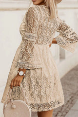 Lace V-Neck Three-Quarter Sleeve Dress Casual Dresses - Tophatter Daily Deals