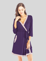 Tie Waist Surplice Neck Robe with Pockets Violet Sleep Dresses - Tophatter Daily Deals