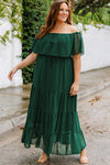 Plus Size Swiss Dot Off-Shoulder Tiered Dress Casual Dresses - Tophatter Daily Deals