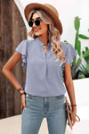 Swiss Dot Flutter Sleeve Notched Neck Blouse Misty Blue Blouses - Tophatter Daily Deals