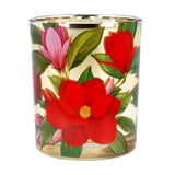 Red Magnolia Tealight Holder | Round Glass Christmas Candle Holder - 7cm Candle Holder - Tophatter Daily Deals