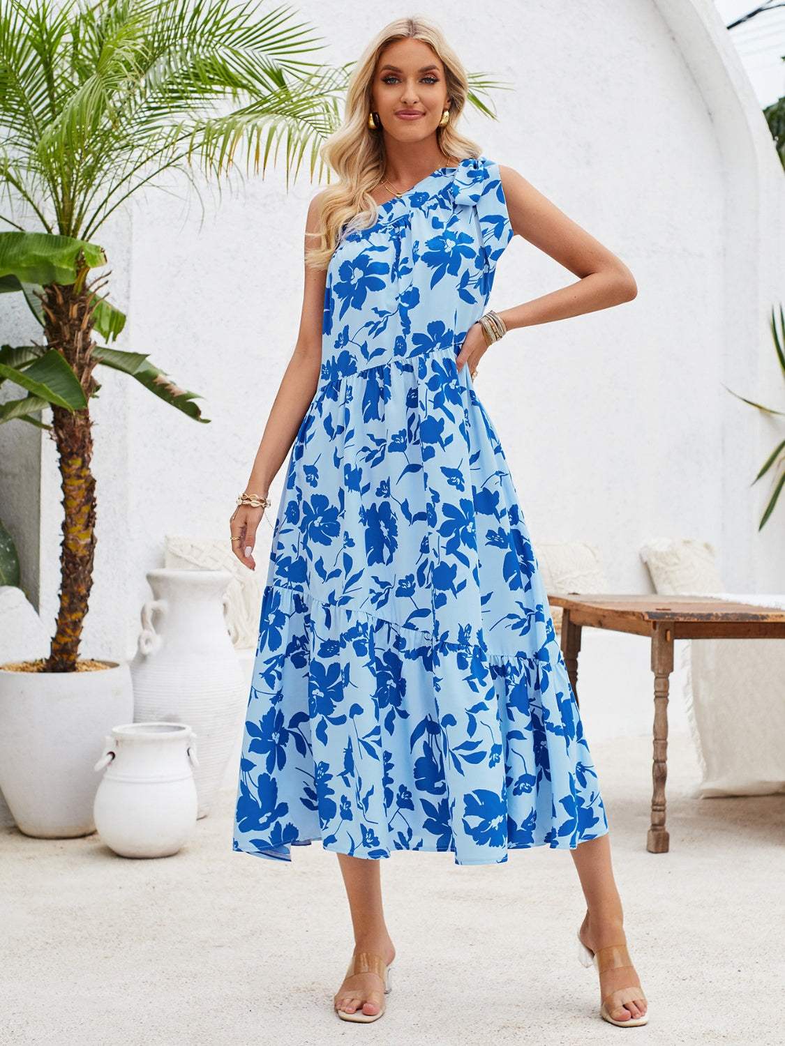 Tied One Shoulder Sleeveless Dress Ultra marine Casual Dresses - Tophatter Daily Deals