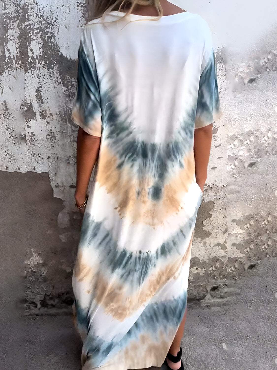 Full Size Pocketed Tie-Dye Short Sleeve Dress Casual Dresses - Tophatter Daily Deals