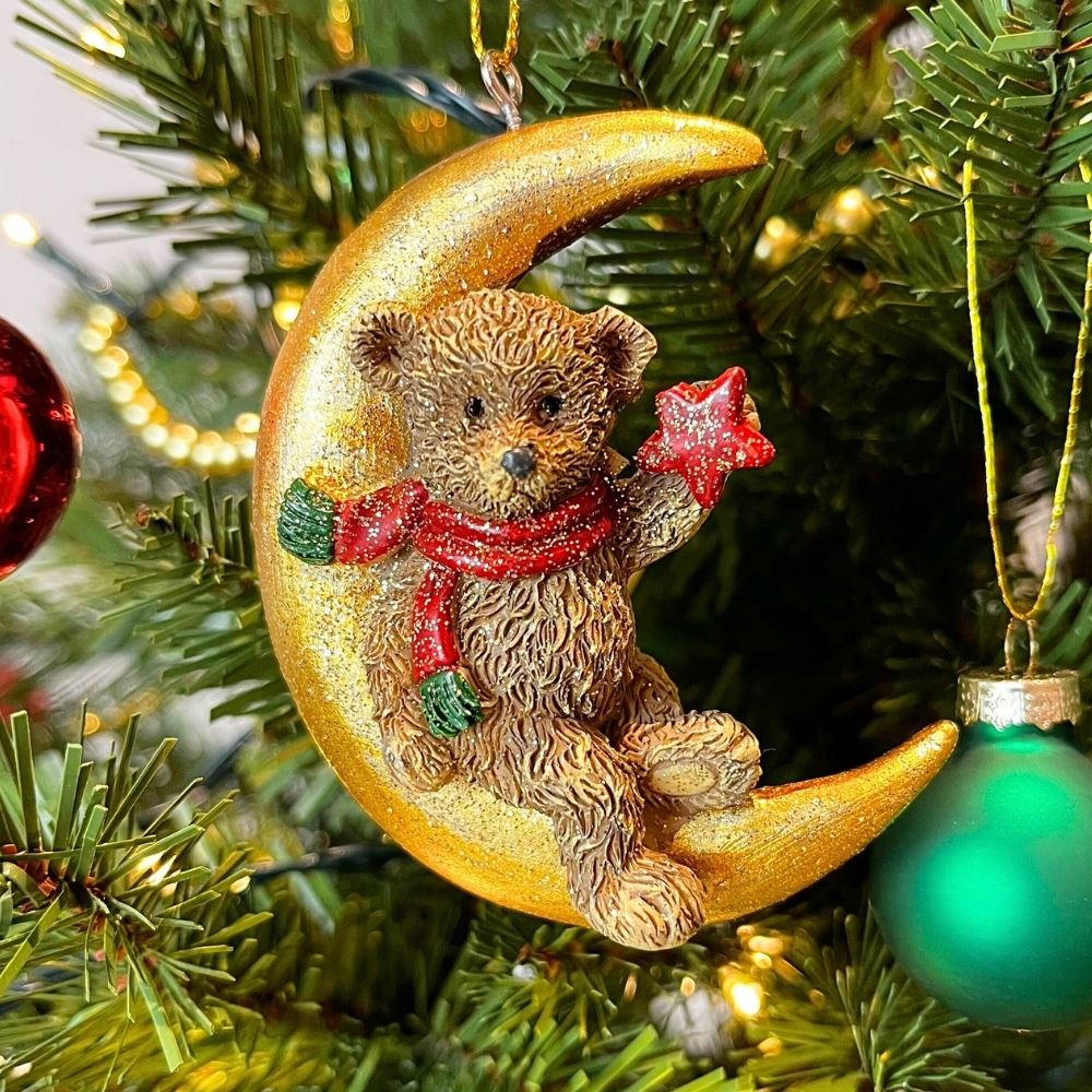 Teddy Bear on the Moon Christmas Bauble | Teddy Ornament for Christmas Tree 8cm Baubles - Tophatter Daily Deals