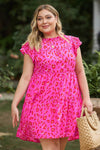 Plus Size Ruffled Leopard Cap Sleeve Mini Dress Hot Pink Casual Dresses - Tophatter Daily Deals