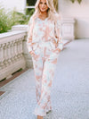 Printed Long Sleeve Top and Wide Leg Pants Lounge Set Multicolor Loungewear Sets - Tophatter Daily Deals