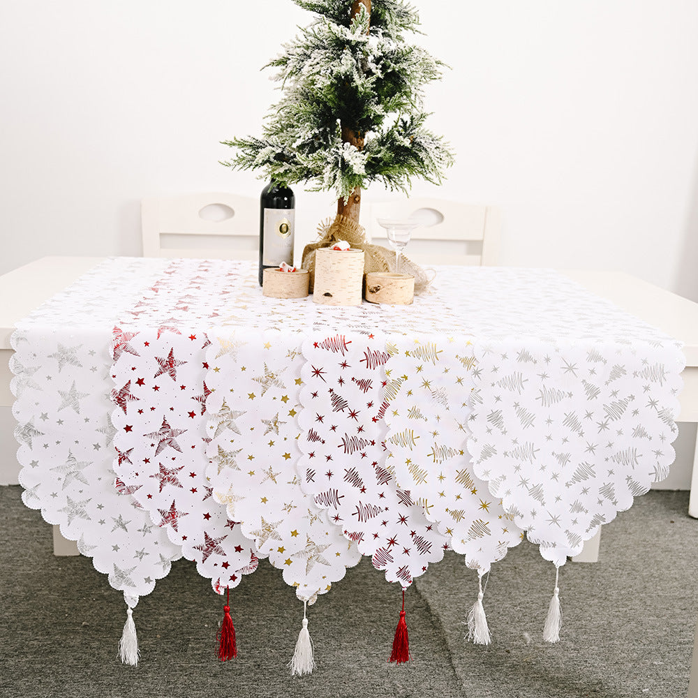 Bronzing White Table Runner Home Table Cloth Fabric 0 - Tophatter Daily Deals