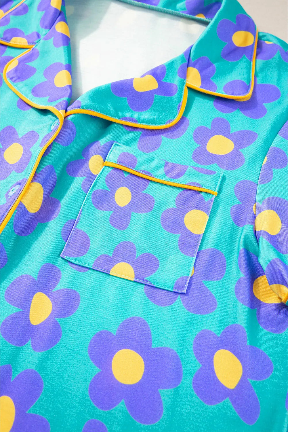 Green Flower Print Short Sleeve Shirt Pajamas Set Loungewear & Sleepwear/Sleepwear - Tophatter Daily Deals