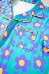 Green Flower Print Short Sleeve Shirt Pajamas Set Loungewear & Sleepwear/Sleepwear - Tophatter Daily Deals
