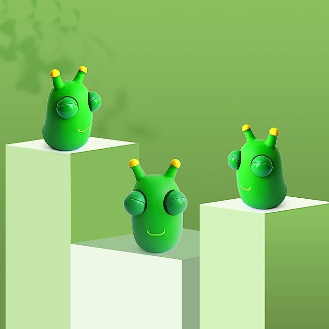 12PCS Funny Grass Worm Pinch Toy, Green Eye Bouncing Worm Squeeze Toy, Novelty Fun Squeeze Stress Relief Toys For Adults Kids Gift Cool Gadgets 5 - Tophatter Daily Deals
