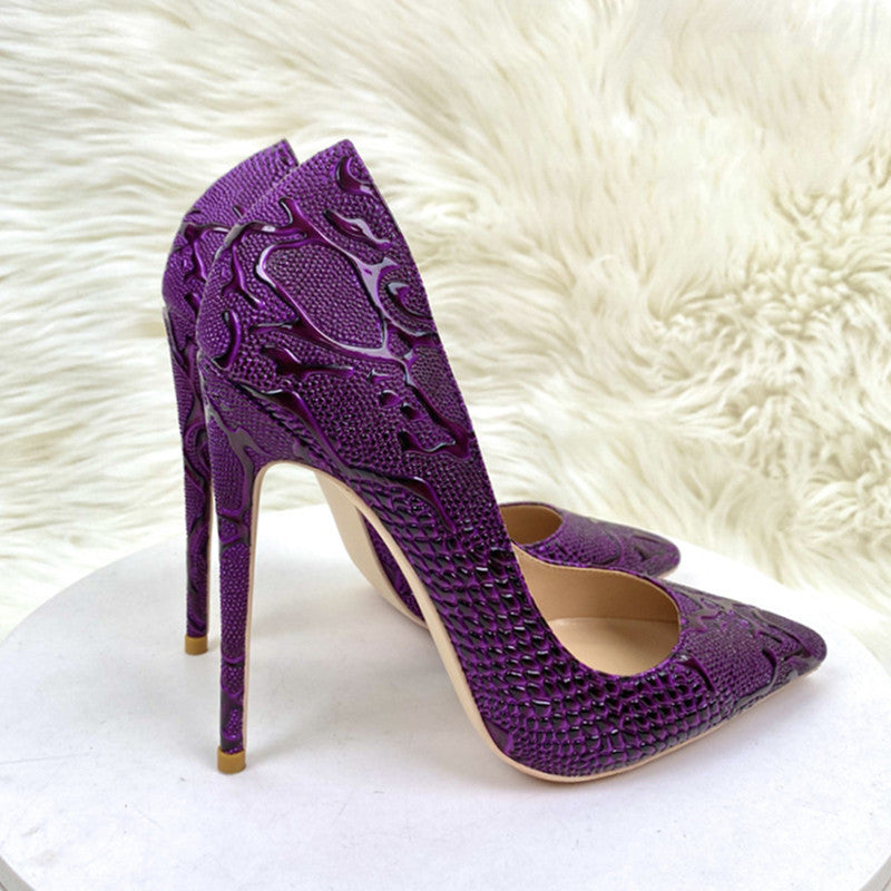 Beautiful purple embossed lace swirl design women's high heels 0 - Tophatter Daily Deals
