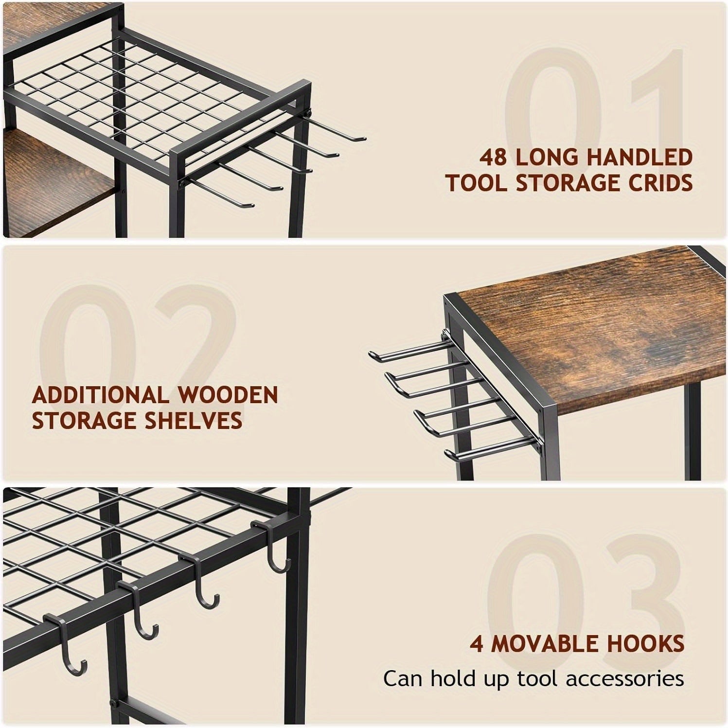 Garden Tool Rack with Wooden Shelves Outdoor & Garden Decor - Tophatter Daily Deals