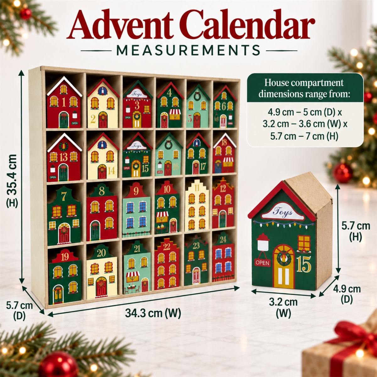Fill Your Own Advent Calendar, Gisela Graham Reusable Wooden Dutch Village Advent Calendar - Tophatter Daily Deals