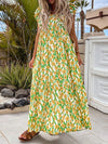 Ruffled Printed Cap Sleeve Midi Dress Yellow Green Casual Dresses - Tophatter Daily Deals