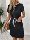 Tied Round Neck Short Sleeve Mini Dress Casual Dresses - Tophatter Daily Deals