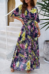 Printed Tied Half Sleeve Slit Dress Navy Casual Dresses - Tophatter Daily Deals