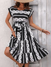 Honey Printed Round Neck Cap Sleeve Dress Casual Dresses - Tophatter Daily Deals