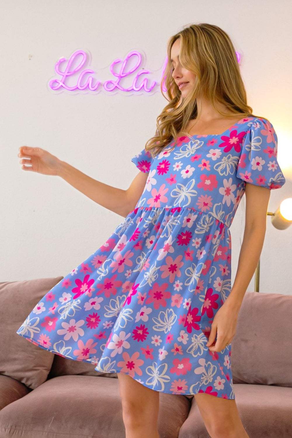 BiBi Floral Puff Sleeve Mini Dress Casual Dresses - Tophatter Daily Deals