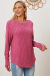 Basic Bae Full Size Ribbed Thumbhole Sleeve T-Shirt Hot Pink Women's T-Shirts - Tophatter Daily Deals