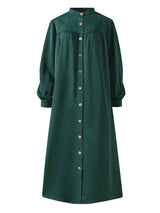 Solid Color Stand Collar Button Down Front Leisure Loose Pockets Women Maxi Dress Maxi Dresses - Tophatter Daily Deals