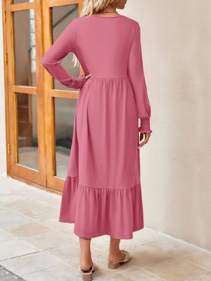 Round Neck Lantern Sleeve Ruffle Hem Dress Casual Dresses - Tophatter Daily Deals