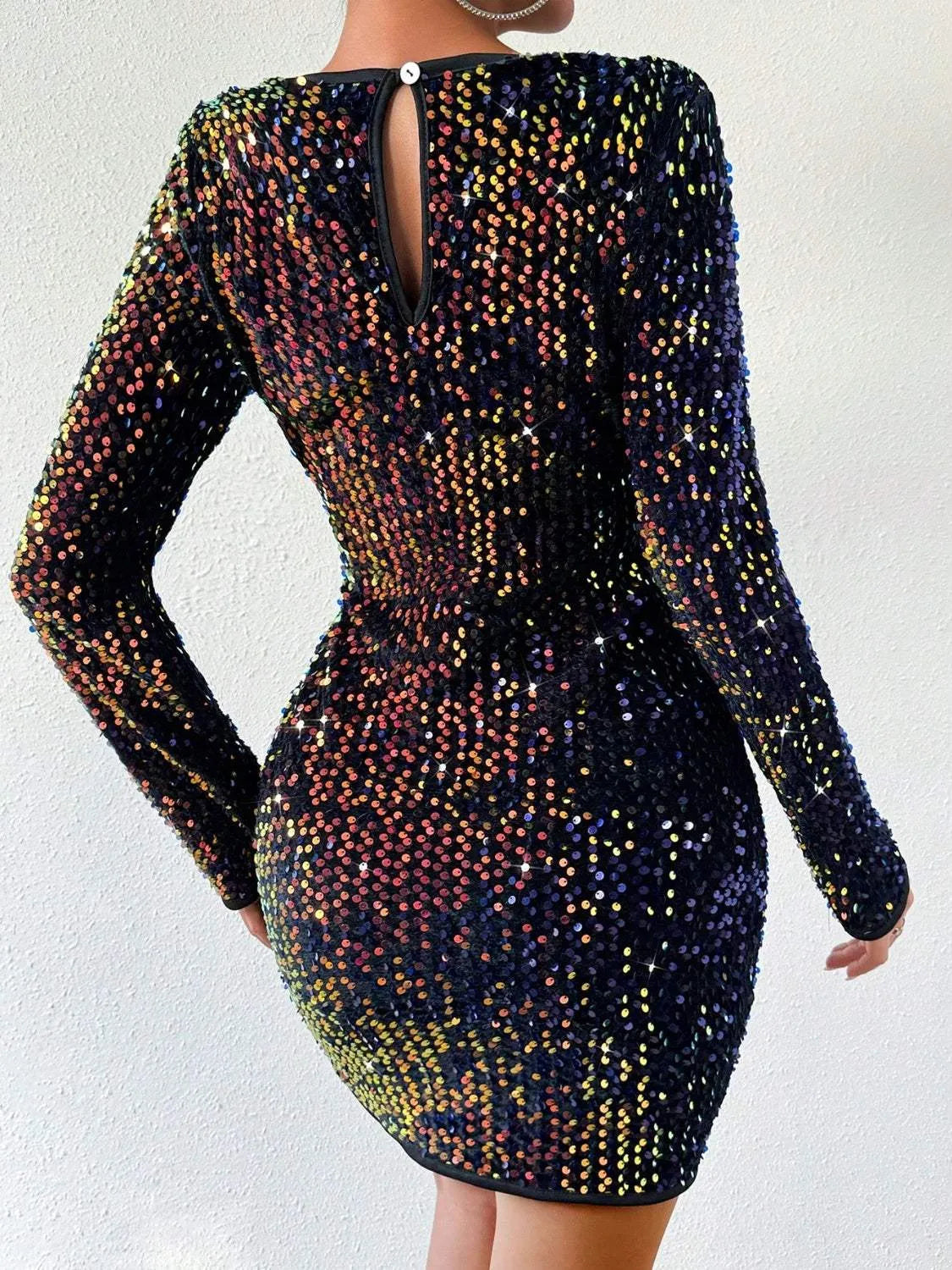 Sequin Round Neck Long Sleeve Mini Dress Cocktail Dresses - Tophatter Daily Deals