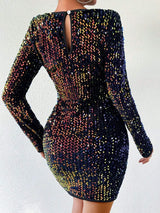 Sequin Round Neck Long Sleeve Mini Dress Cocktail Dresses - Tophatter Daily Deals