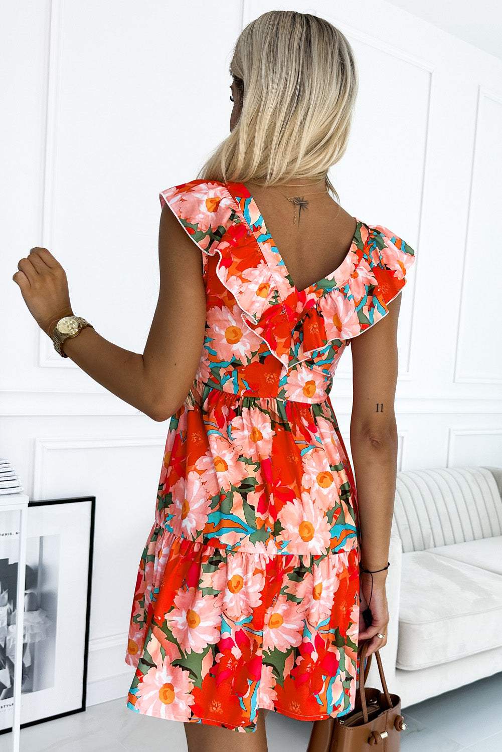 Ruffled V-Neck Mini Dress Casual Dresses - Tophatter Daily Deals