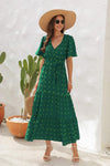 Swiss Dot Tied Surplice Short Sleeve Dress Green Casual Dresses - Tophatter Daily Deals