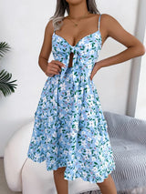 Printed Plunge Cap Sleeve Cami Dress Pastel Blue Casual Dresses - Tophatter Daily Deals