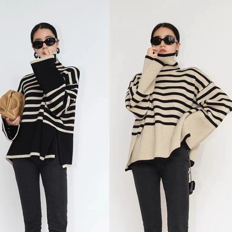 Oversized Women Turtleneck Sweater - Slit Knit, Warm 3D Changing Face Moving Picture Frame - Tophatter Daily Deals
