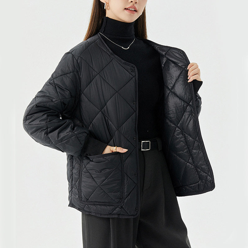 Lightweight Women's Quilted Coat - Relaxed Round Neck Nylon 3D Changing Face Moving Picture Frame - Tophatter Daily Deals