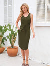 Drawstring V-Neck Wide Strap Dress Casual Dresses - Tophatter Daily Deals