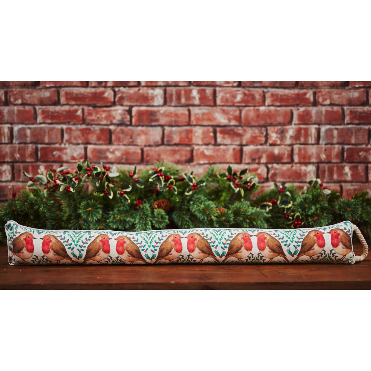 94cm Christmas Robin And Holly Fabric Draught Excluder For Doors | Winter Active Excluder Door Cushion | Festive Holly & Ivy Active Insulator Door Draught Cushion Draught Excluder - Tophatter Daily Deals