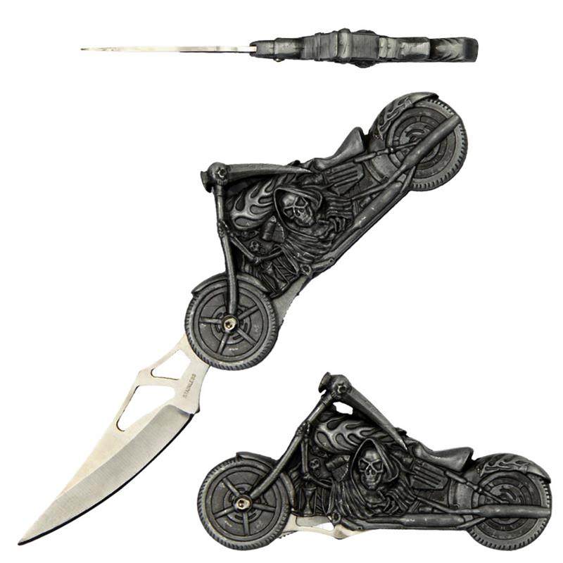 Grim Reaper Motorcycle Fantasy Folding Knife 8 Inch Overall - Tophatter's Army Products & Self Defense Collectible Weapons - Tophatter Daily Deals