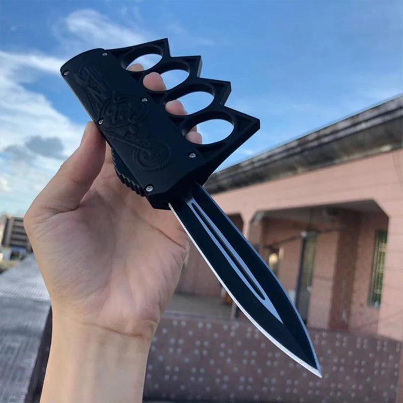 SKULL KNUCKLE AUTOMATIC KNIFE - Tophatter Daily Deals