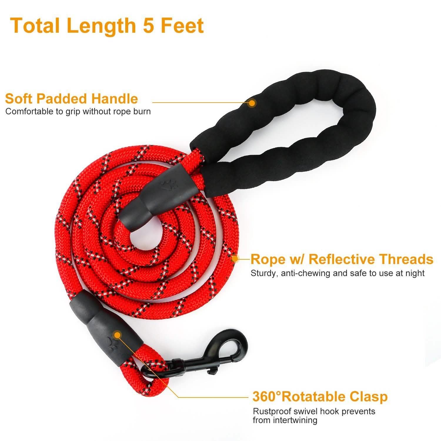 5 Ft. Dog Leash with Foam Handle Pet Supplies - Tophatter Daily Deals