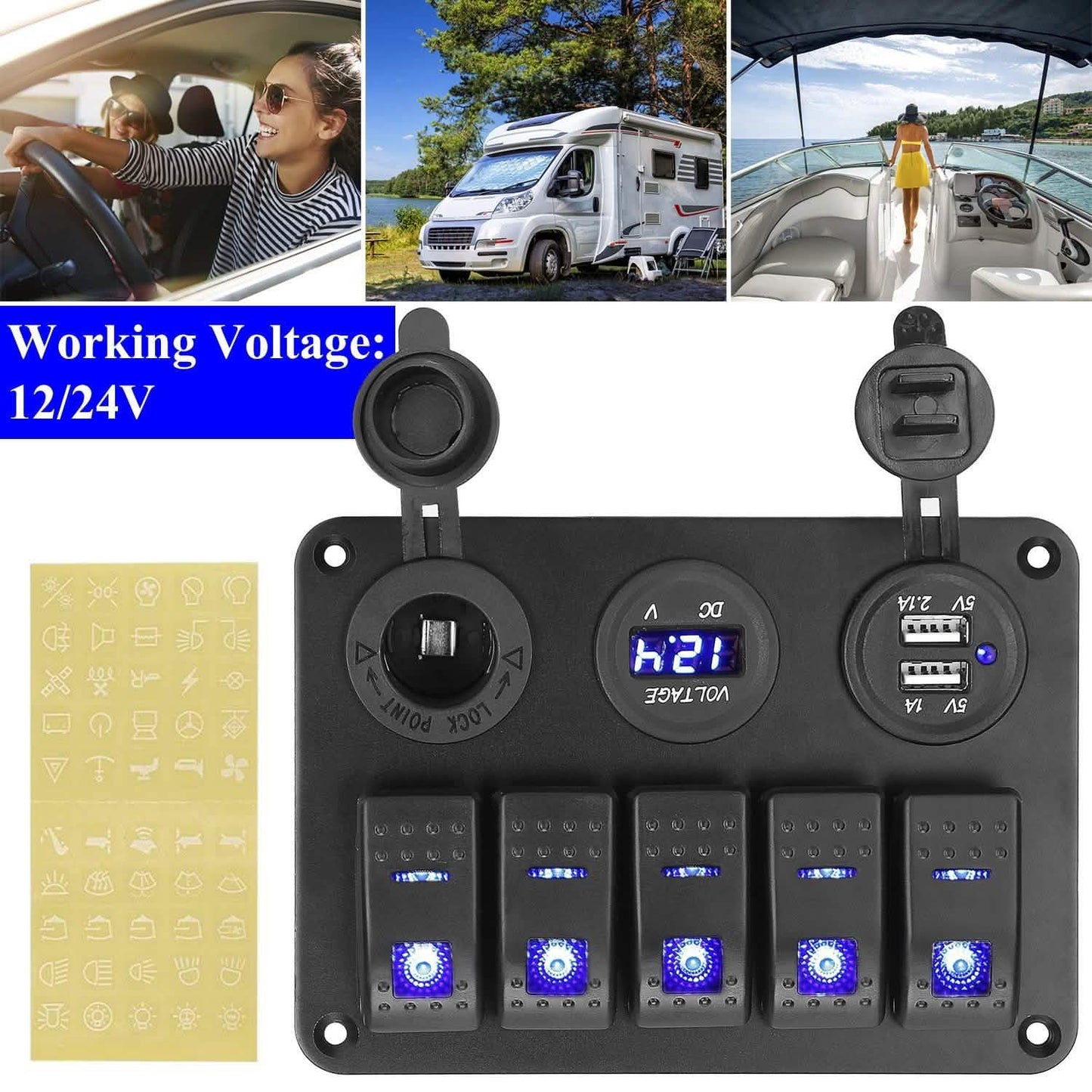 5 Gang Marine Panel Switch Automotive - Tophatter Daily Deals