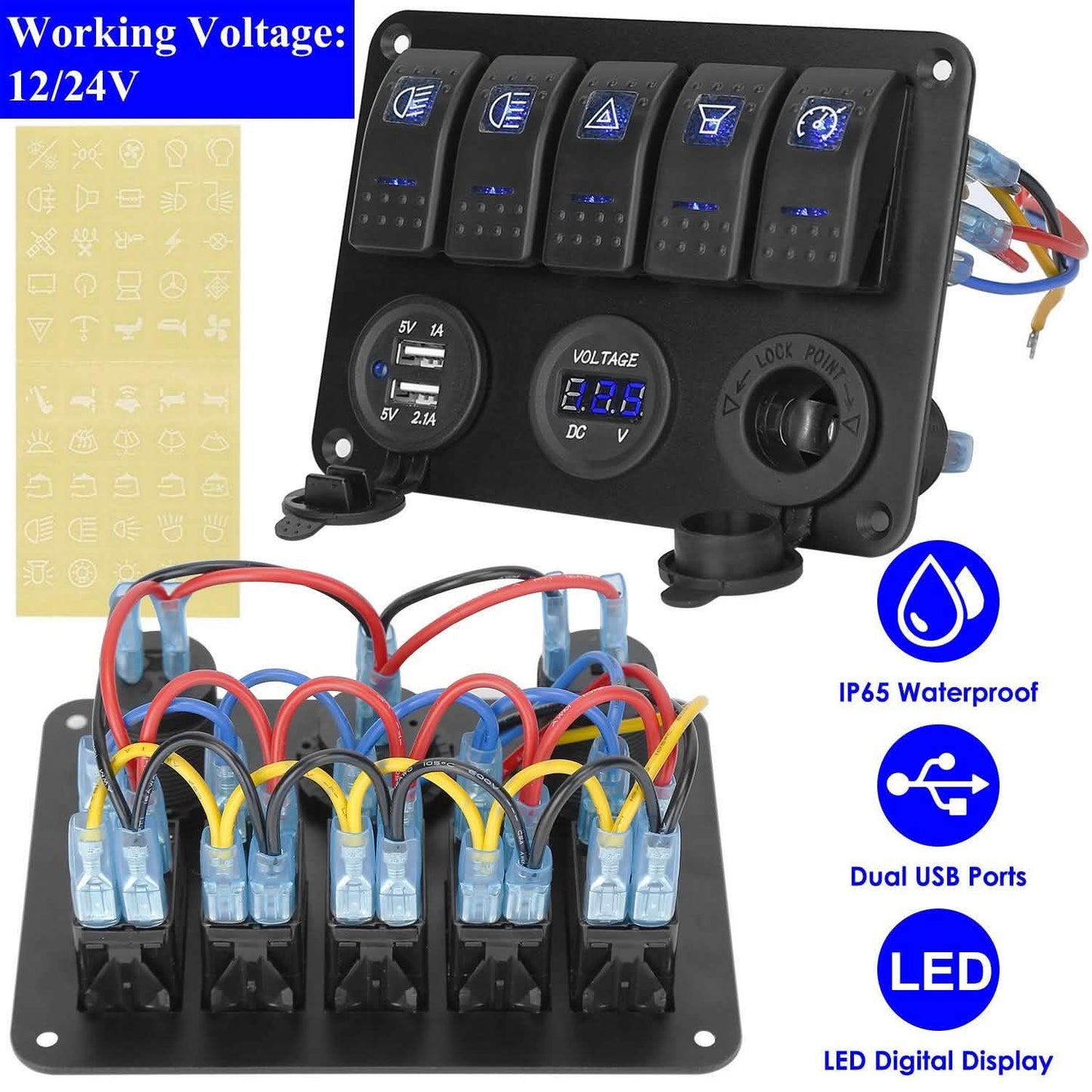 5 Gang Marine Panel Switch Automotive - Tophatter Daily Deals