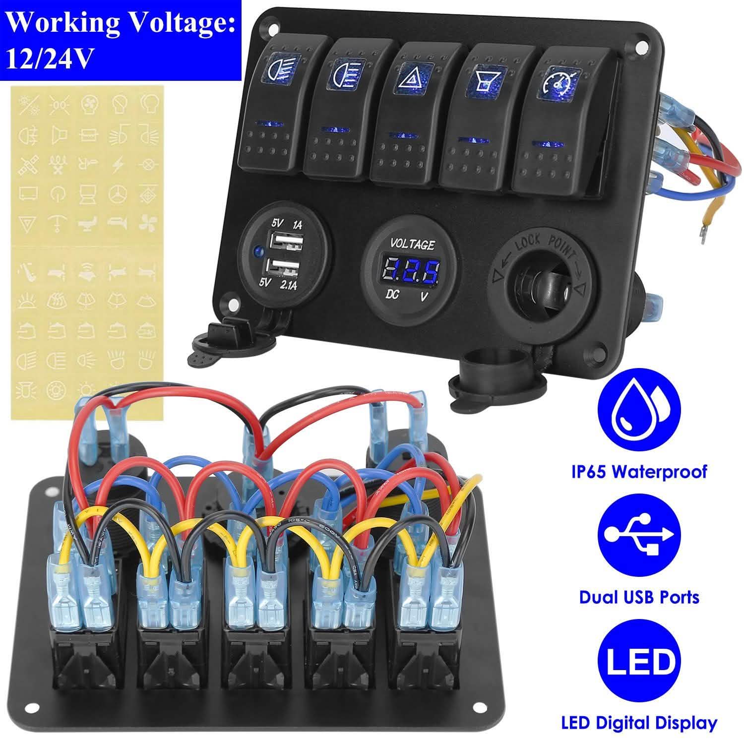 5 Gang Marine Panel Switch Automotive - Tophatter Daily Deals