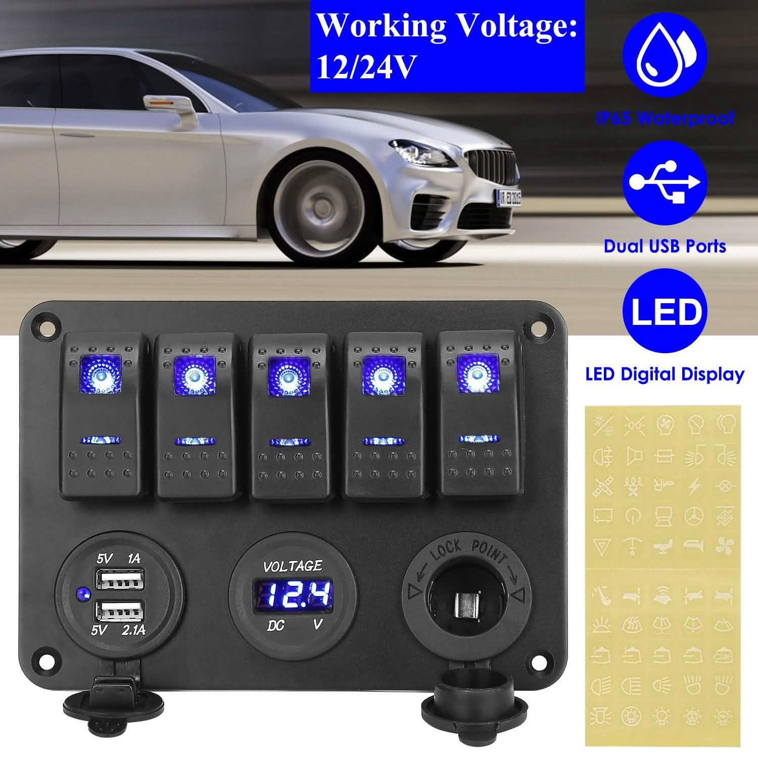 5 Gang Marine Panel Switch Automotive - Tophatter Daily Deals