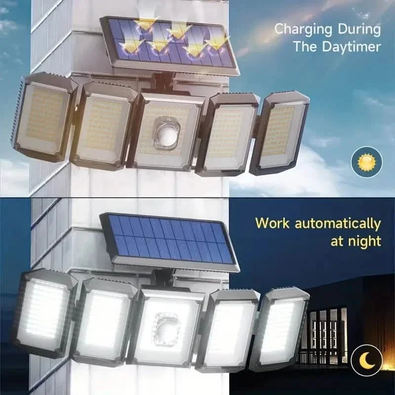 5 Heads Solar 300 LED Light Outdoor Motion Sensor Waterproof Wide-angle Illumination Wall Lamp Solar Outdoor Lights - Tophatter Daily Deals