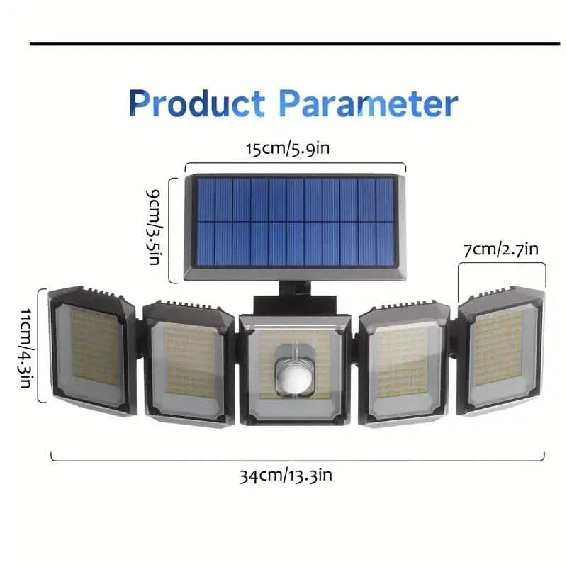 5 Heads Solar 300 LED Light Outdoor Motion Sensor Waterproof Wide-angle Illumination Wall Lamp Solar Outdoor Lights - Tophatter Daily Deals